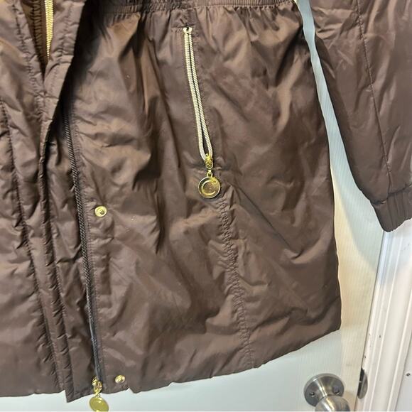 Coogi Puffer Jacket Brown Gold Coat Full Zip & Snap Button Spellout Size Large - Picture 8 of 13